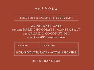 Packaging Type batch best by composition granola house information label organization packaging sommer summer typography