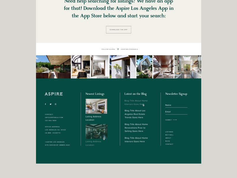 Aspire web design real estate content typography grid layout footer website