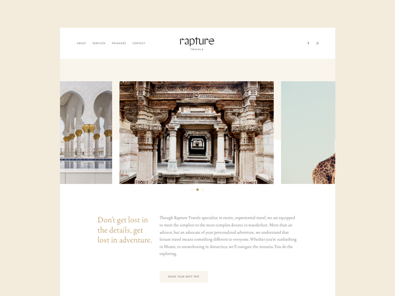 Rapture Website brand identity minimal cream layout web agency website travel branding