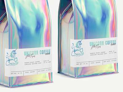 Unicorn Coffee beverage packaging coffee coffee bag coffee packaging colorful iridescent packaging rainbow unicorn