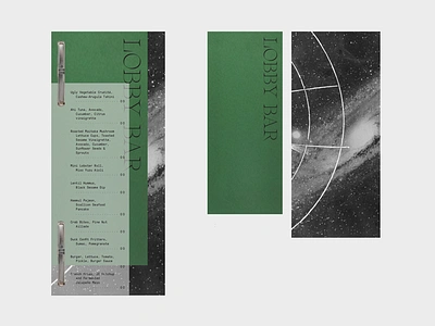 Lobby Bar astronomy bar binding cosmic fastener galaxy layered layout menu paper print typography vellum