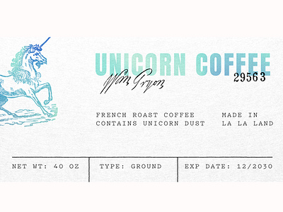Unicorn Coffee coffee foil iridescent label layout packaging print typography unicorn
