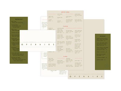 Openaire Menus menu design menus restaurant restaurant branding restaurant design