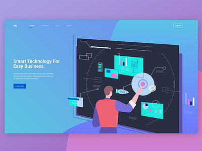 Illustration dark futuristic illustration landing page site tech ui vector virtual reality website