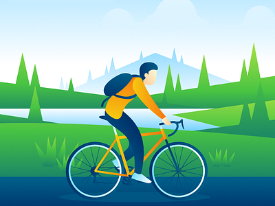 On The Road bicycle design flat illustration road site trip ui vector website