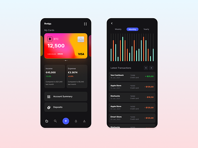 Budget Tracking App - Dark Mode app branding budget design finance investing mobile mobileapp money track tracker tracking uxui web webapp