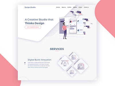 Landing page for creative studio creative studio icons landing page peach purple services studio