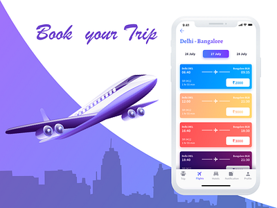Flight Booking page blue compare flight booking peach price purple yellow