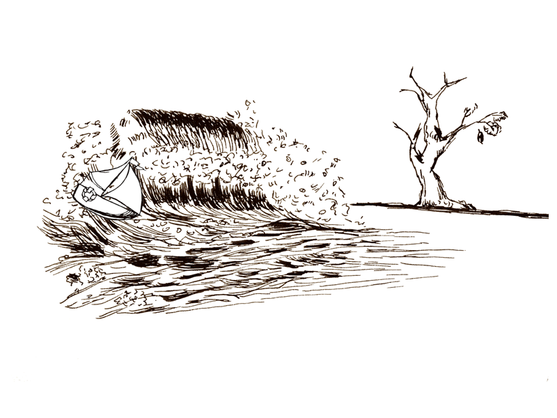 withered tree and sea aftereffect boat pen sketch sea tree