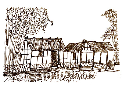 Du Fu Thatched Cottage chengdu china cottage pen sketch