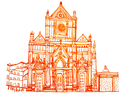 Basilica Di Santa Croce church florence italy pen sketch renaissance shimmering