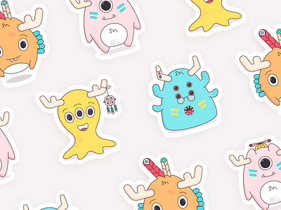 Monsters stickers coraline colasse flat icons illustrations linear material monsters orange stickers ui ux