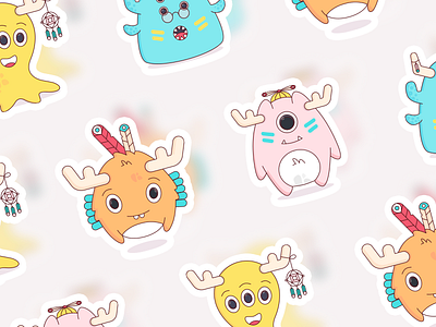 Monsters stickers coraline colasse flat icons illustrations linear material monsters orange stickers ui ux