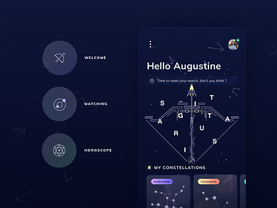 Hyperion - Astrological Meetings 💫 - Navigation animation cards colasse coraline design gradients interaction iphone x navigation ui ux zodiak