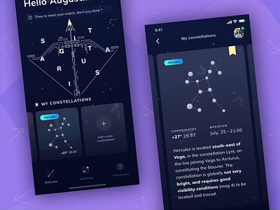 Hyperion - Astrological Meetings 💫 - My constellations animation cards colasse coraline design gradients interaction iphone x navigation ui ux zodiak