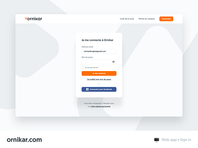 Ornikar's web app sign in screen connect design system driving licence fields form inputs pattern sign in sign up ui ux