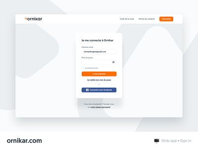Ornikar's web app sign in screen