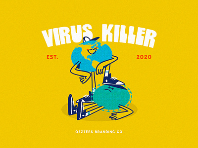 Virus Killer advertising branding character colorful covid covid 19 covid character covid illustration covid shirt covid19 killer logo print retro tee design tees vintage virus world