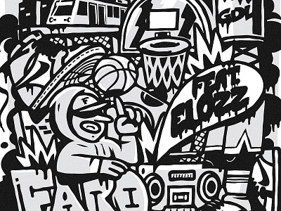 Ozz in the Hood 90s basketball basketball court branding character comics digitalart font graffiti graffiti art graffiti digital graffiti font guadalajara hood jordan1 letter line art mural mural design streetart