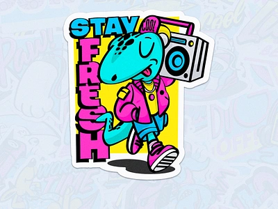 Stay Fresh Sticker badge character color cool fresh gif hype illustration lagartija old retro retro badge retrowave snake sticker style vector