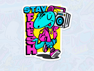 Stay Fresh Sticker badge character color cool fresh gif hype illustration lagartija old retro retro badge retrowave snake sticker style vector