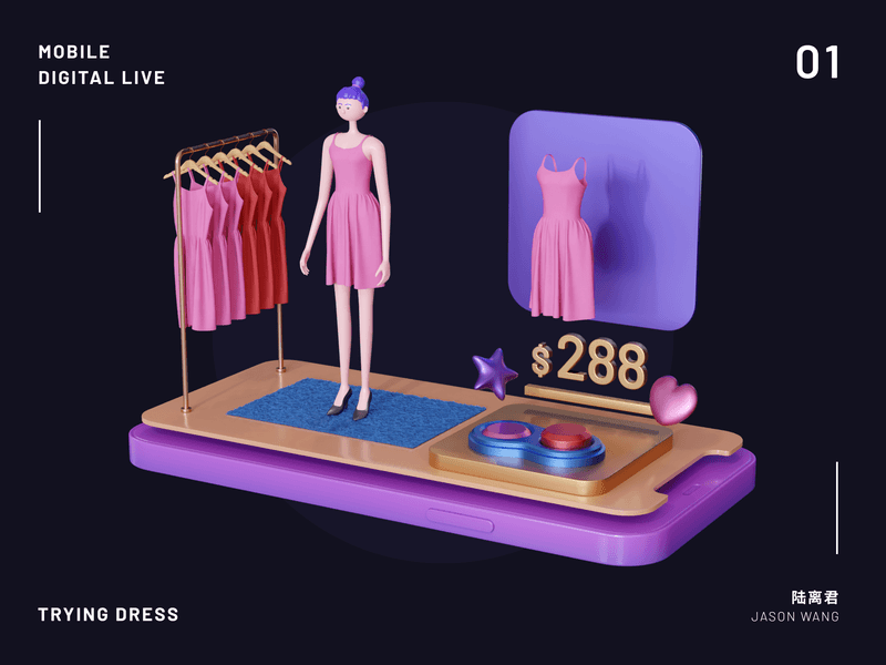 Mobile Digital Live - 01 Trying dress 3d 3d animation character design