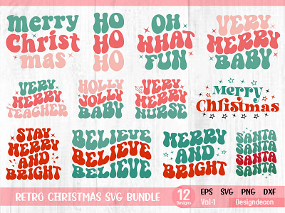 Retro Christmas Sublimation Craft Bundle Svg