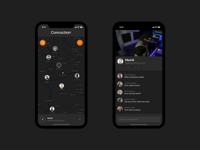 Concoction - Map & Livestream app dj livestream map music stream ui userexperience userinterface ux