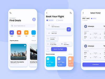 Hotel, Flight, Taxi Booking App UI