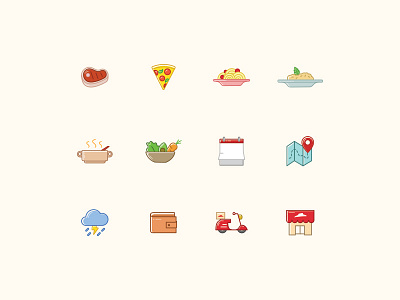 Icon set for Pizza Hut China color food icon iconography illustration pizza stroke