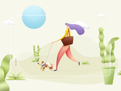 Strolling beauty card colors design dog illustration membership card walking