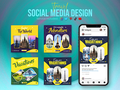 Travel Social Media and Instagram post Template adventure branding design graphic design illustration logo social media marketing post social media sale travel poster ui vector