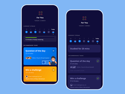 Learning habit forming tool activity card clean dark ui edtech habit tracker illustations learning app learning platform product design task manager toppr tracking app trend 2019 userinterface vector