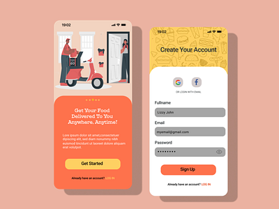 Food Delivery App Sign Up Page behance dailyui day001 design dribbble figma food delivery app mobile app ui uidesign user interface ux uxdesign