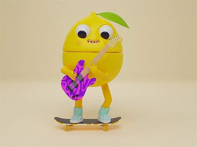 The coolest lemon ever 🍋🛹🎸 3d 3d animation animation character cute guitar illustration lemon motion skate