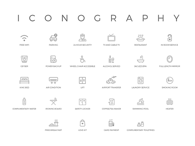Iconography- Hotel Icons amenities facilities hotels icons illustration vector
