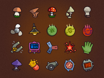 Game items casual games gloves icons items mushrooms pills watches