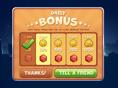 Daily Bonus bonus coins crystals daily games ui window
