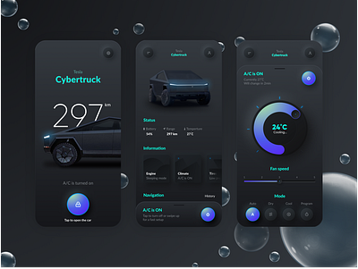 Tesla Cyber-Truck Manager Concept Mobile App clean clean design clean mobile app creative mobile app ui uiux ux