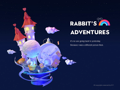 Rabbit's Adventures c4d castle clock design rainbow ui
