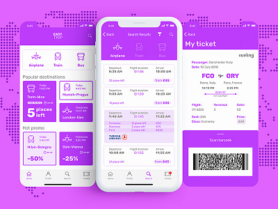 Ticket Booking aircraft booking bus flight interface ios iphone x plane reservation train travel ui