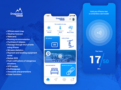 Dragobrat Resort app apple application branding card design iphonex iphonexs mobile nfc pass ski snowboard technology ui ux