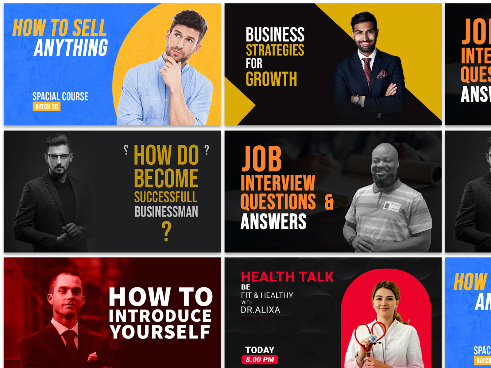 youtube thumbnails design or thumbnails folio business creative design doctor event fasion graphic design job interview youtube banner youtube thumbnail