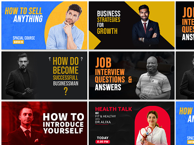 youtube thumbnails design or thumbnails folio business creative design doctor event fasion graphic design job interview youtube banner youtube thumbnail