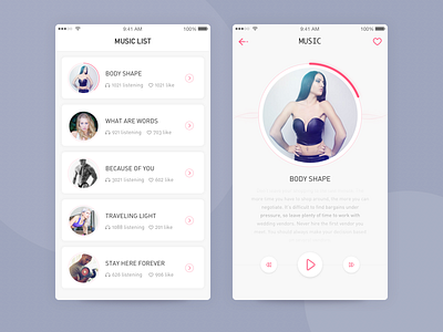 music app app like list listening mp3 music ui