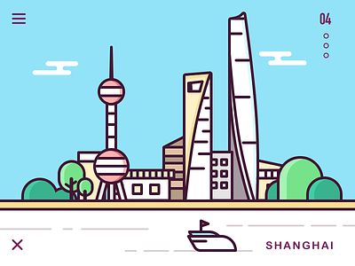 Shanghai build icon line river sketch tree