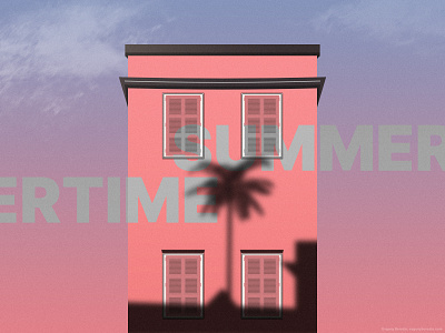 Summertime 2d blue flat gradient house illustration palm pink sky summer summertime sunset