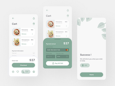 Checkout UI checkout credit card daily ui dailyui green mobile mobile design plants shop success screen