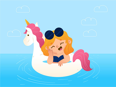 Little girl with unicorn design graphic design illustration vector