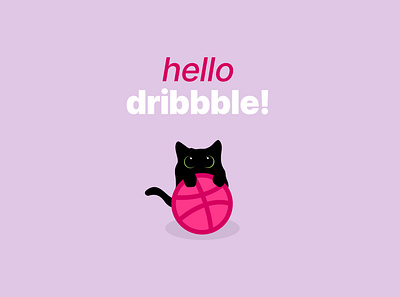 Hello Dribbble! black cat cat design first shot flat hello dribbble icon illustration minimal